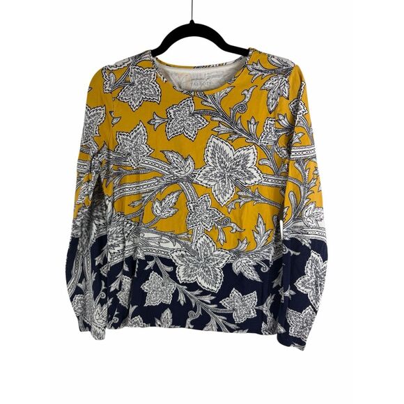 Talbots "The Talbots Tee" in white floral with yellow & navy background - Size S - Picture 1 of 4